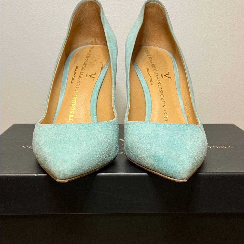 Versace Light Blue Pointed Heels - Picture 8 of 13